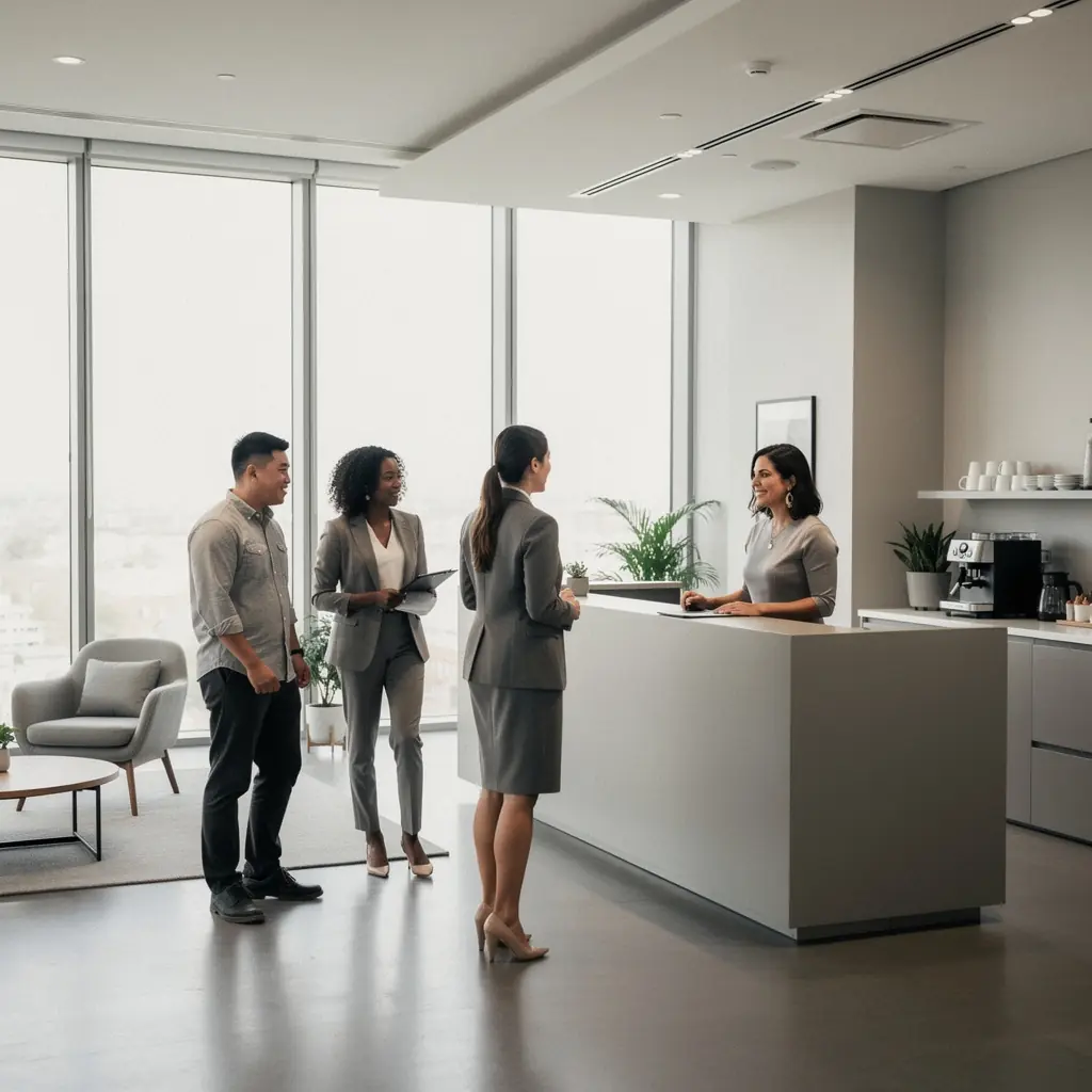 Светлое офисное пространство с современными элементами и хорошей звукоизоляцией.